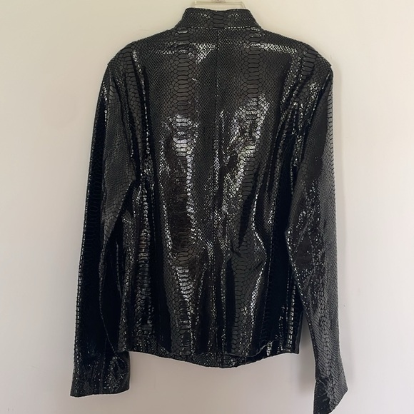 Chico's Size 1 Black Leather Reptile Animal Print Jacket Coat Full Zip Lined M 8 - Picture 3 of 6